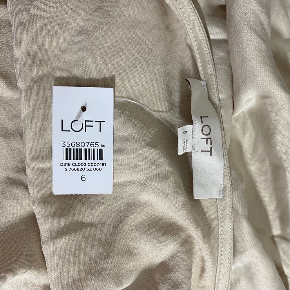 Loft NWT Small Champagne Beige Satin Silky Slip Midi Dress Draped Neck‎ - Picture 10 of 14